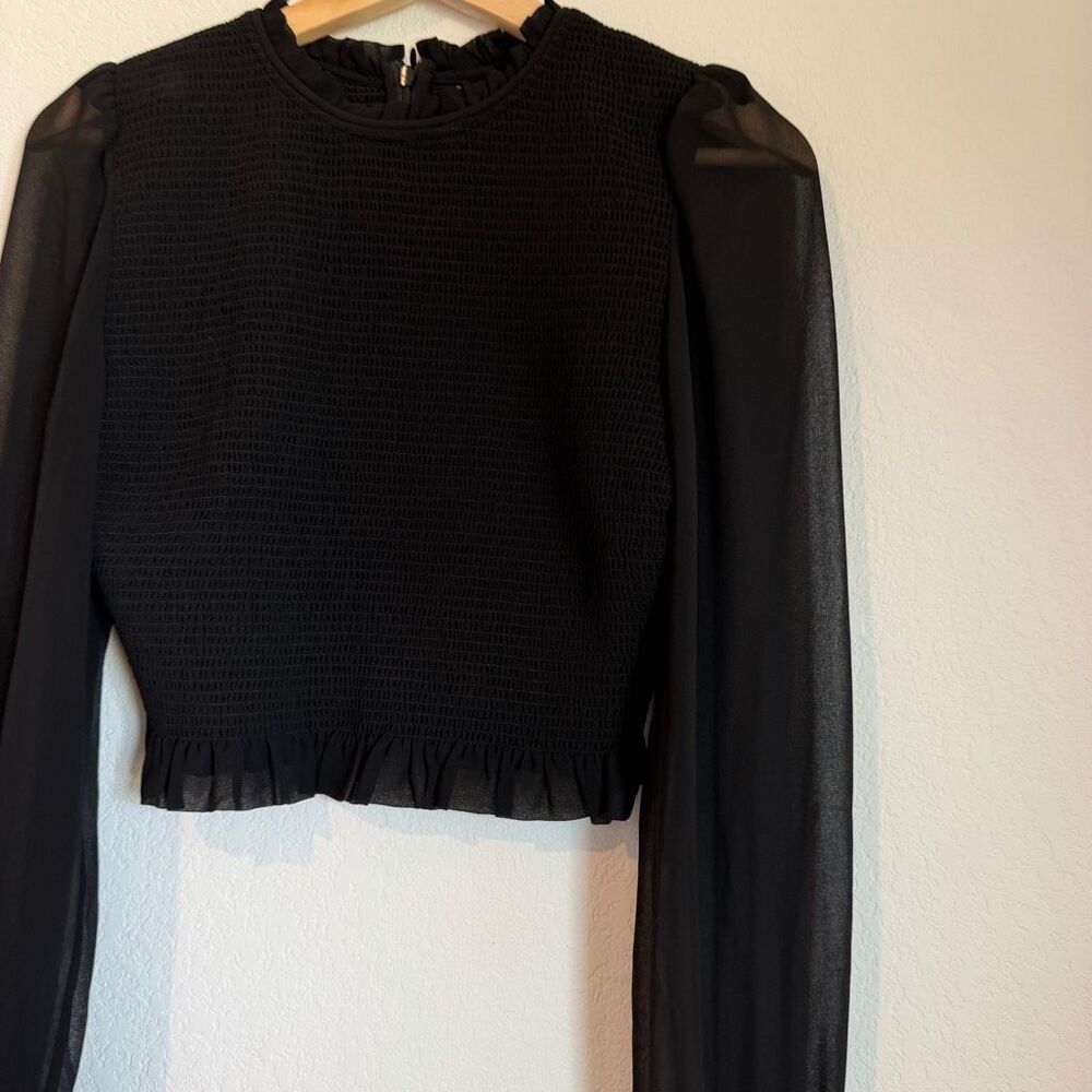 Aritzia Wilfred Black Tempest Smocked Chiffon Blouse Women's Size Large NWT - Picture 3 of 8